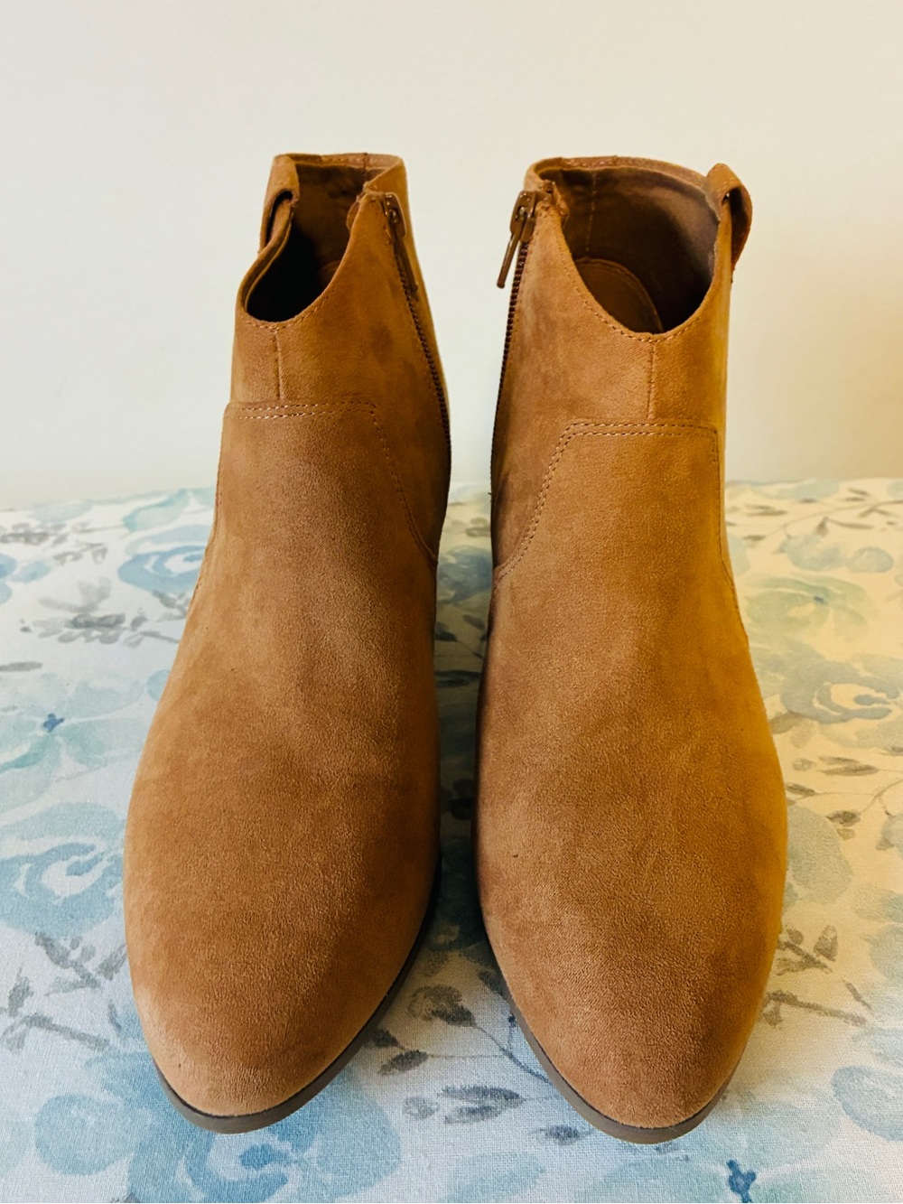 Old Navy Tan Suede Ankle Booties with Side Zip Detail